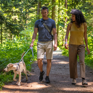 middle aged couple out hiking
