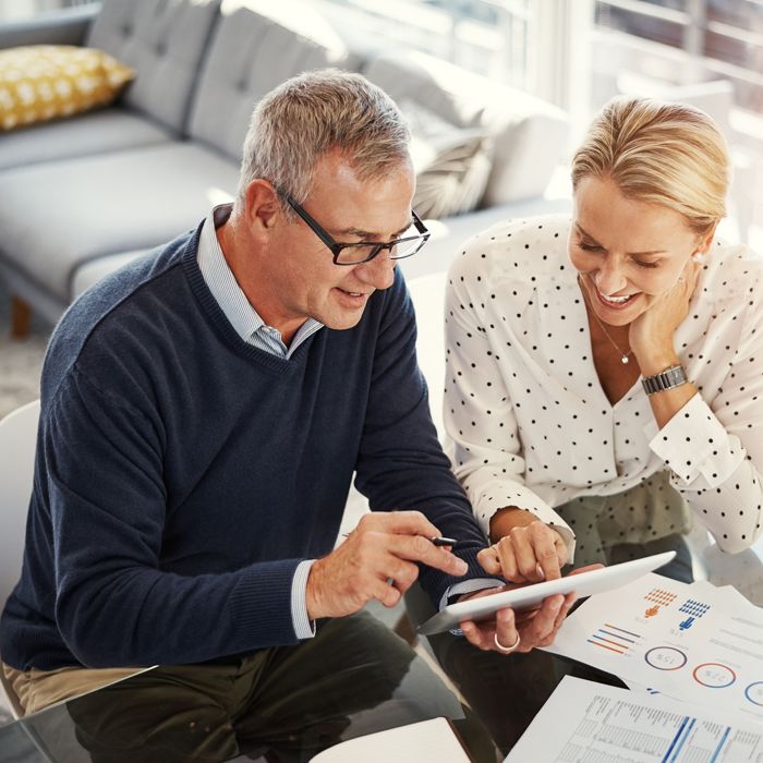 A financial advisor assists a Patelco member with retirement planning.