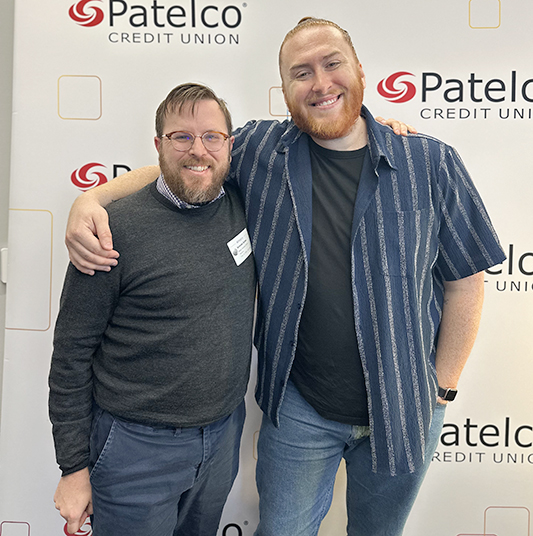 Patelco Employees Andrew Farrell and Nick Gates in the podcast studio.